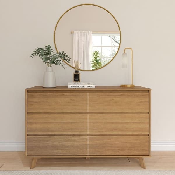 Double Dresser Pecan Finish Integrated Pulls Scandinavian Style