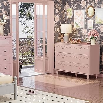 Double Dresser Pink Scalloped Drawers with Fluted Petal Design