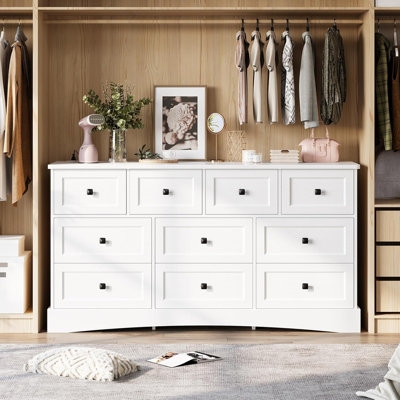 Double Dresser, Plinth Base, 10 Drawers, Shaker Style Farmhouse