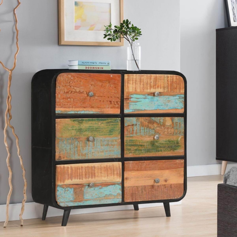 Double Dresser Reclaimed Wood Rounded Black Frame Industrial