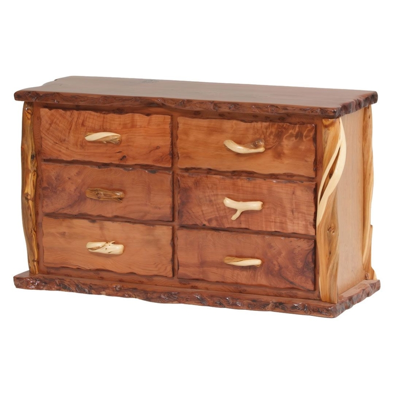 Double Dresser Rustic Lodge Live Edge Drawers Juniper Log Pulls