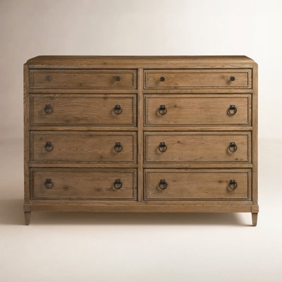 Double Dresser Rustic Wood Distressed Finish Ring Pulls 8 Drawers