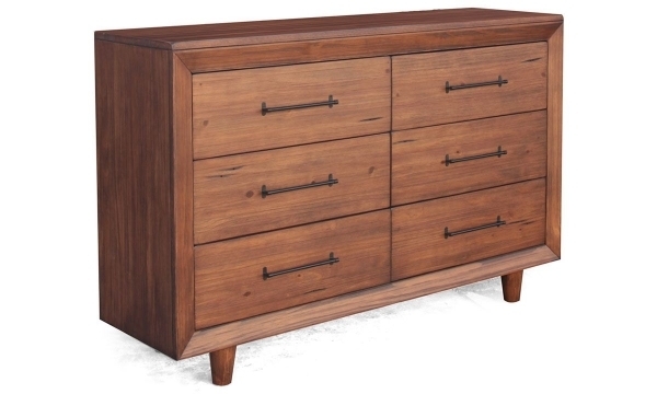 Double Dresser Rustic Wood Mitered Frame Tapered Legs Warm Finish