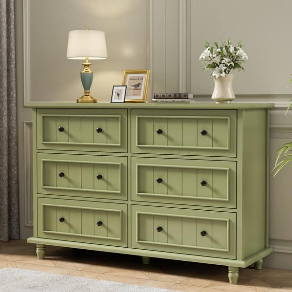 Double Dresser Sage Green Grooved Paneled Drawers Turned Feet
