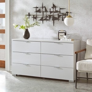 Double Dresser Six-Drawer Minimalist Horizontal Pulls White Finish