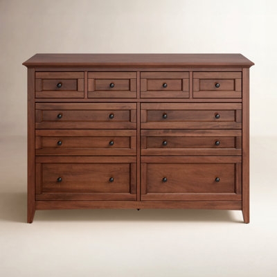 Double Dresser Ten Drawers Recessed Panels Wood Toned Traditional
