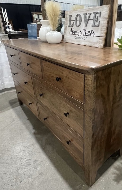 Double Dresser Transitional Cherry Finish Seven Drawer
