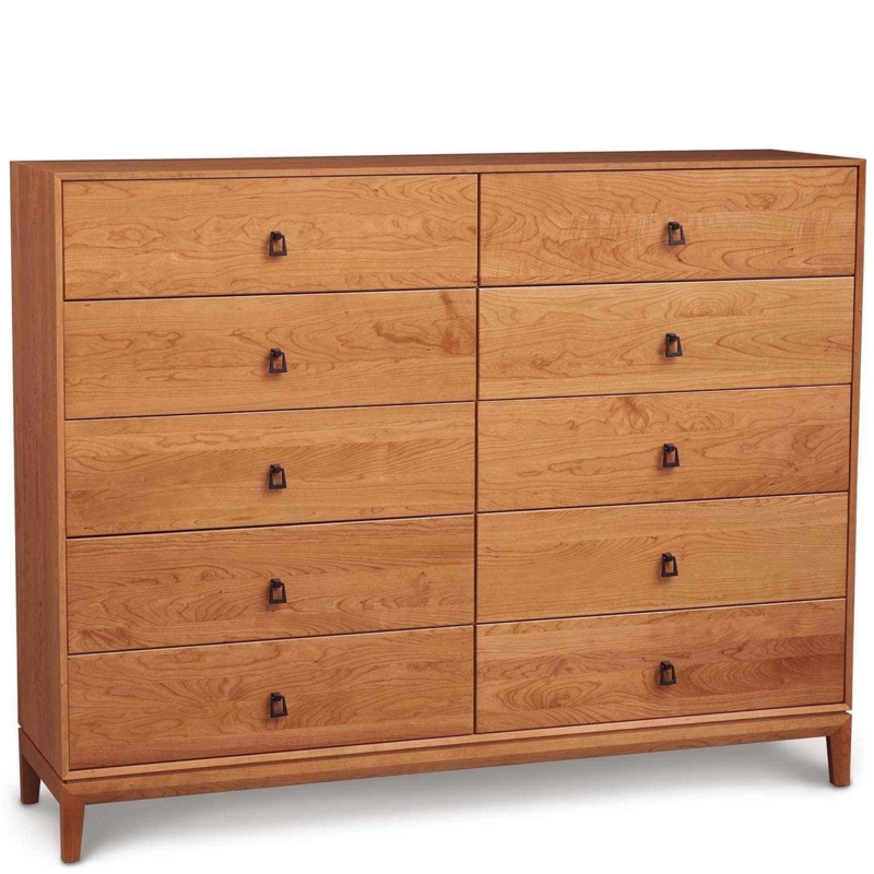 Double Dresser Trapezoidal Pulls Ten Drawers Light Wood Tapered Base