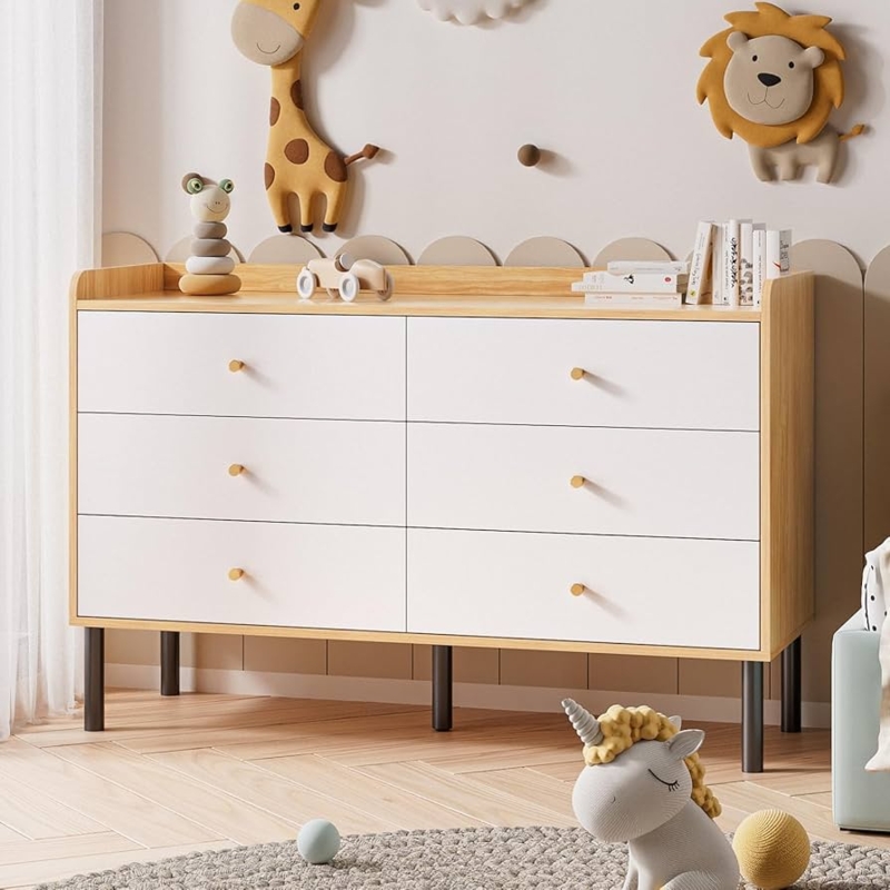 Double Dresser Two Tone Finish Scandinavian Nursery Storage Metal Legs