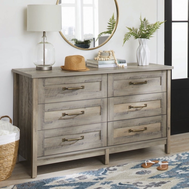 Double Dresser Weathered Gray Finish Framed Fronts Rustic Styling