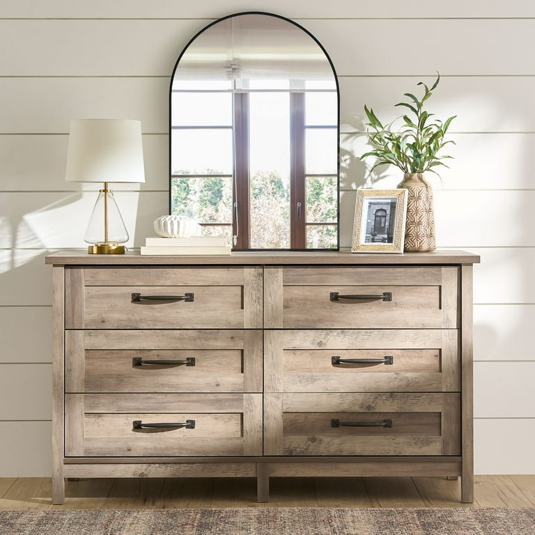 Double Dresser Weathered Gray Finish Metal Bin Pulls Farmhouse Style