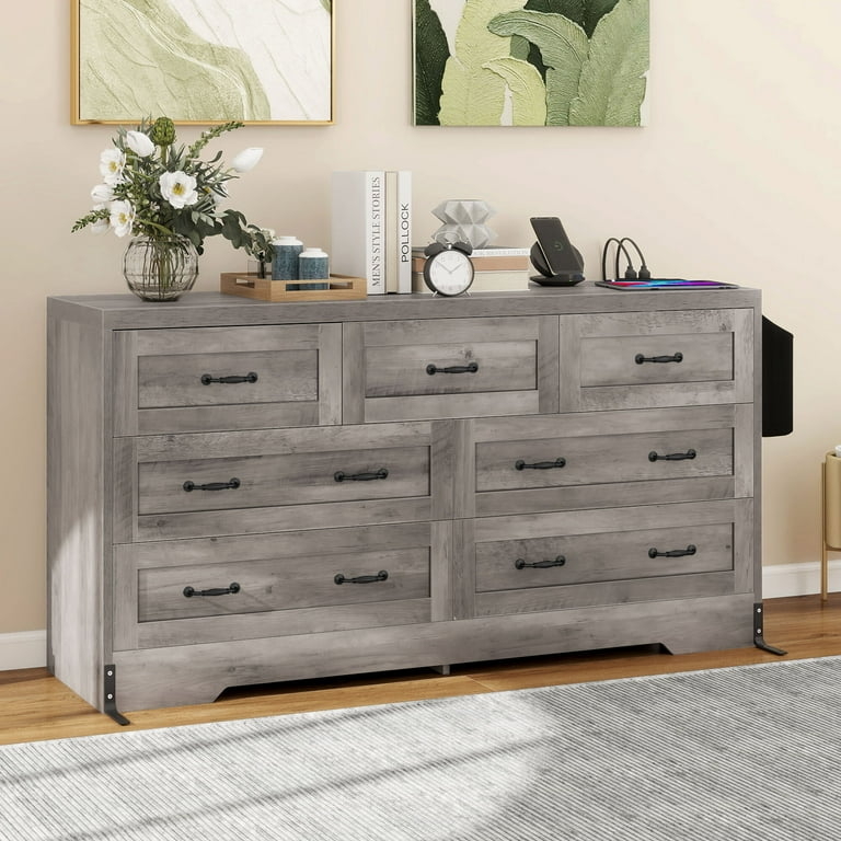Double Dresser Weathered Gray with Integrated Charging