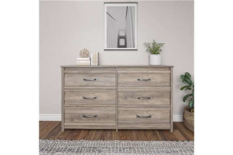 Double Dresser Weathered Grey Finish Framed Panels Metal Pulls
