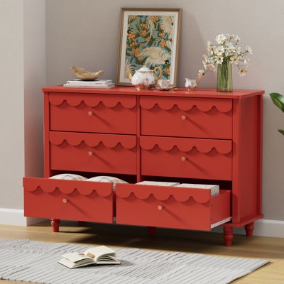 Double Dresser Whimsical Scalloped Edge and Turned Legs Bold Red Finish