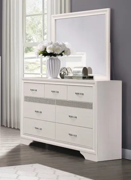 Double Dresser White 7 Drawer Configuration Glitter Inlay