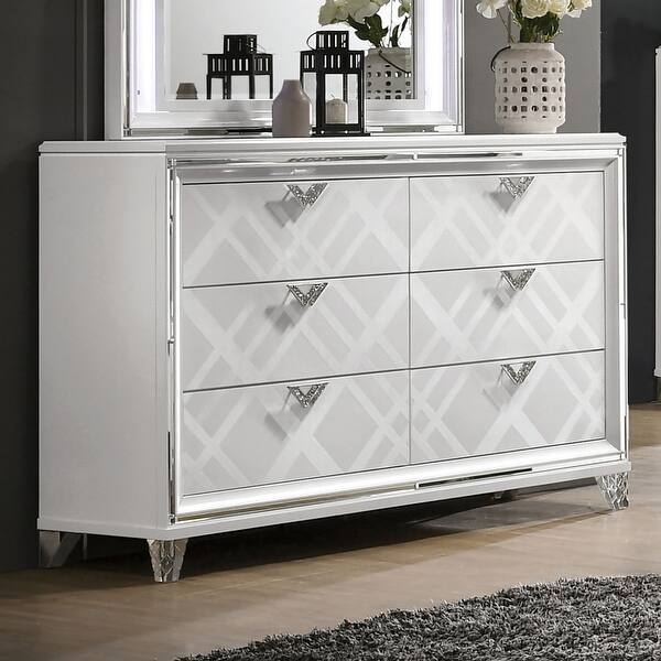 Double Dresser White Lattice Pattern Faceted Acrylic Legs