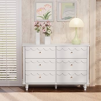 Double Dresser White Scalloped Drawers Wavy Front Design Whimsical
