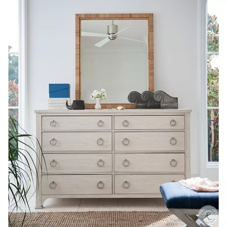 Double Dresser Whitewashed Finish with Ring Pulls, Coastal Bedroom Styling