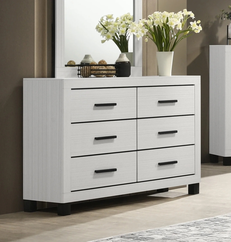 Double Dresser Whitewashed Grain Black Bar Pulls Block Feet