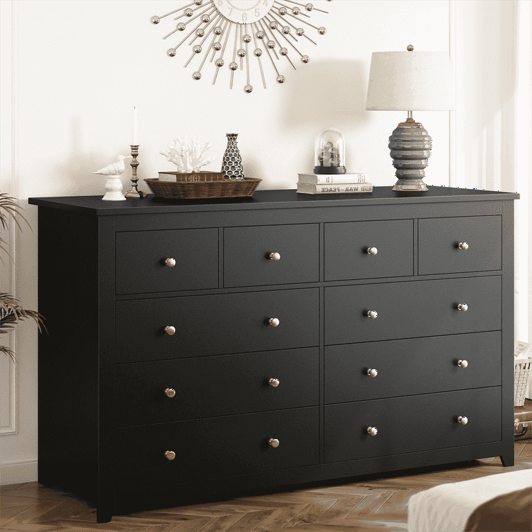 Double Dresser Wide Silhouette with Ten Drawers and Round Knobs