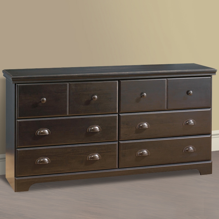 Double Dresser with Cup Pulls, Ebony Finish, Mixed Hardware, Classic
