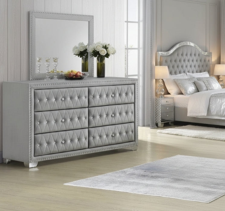 Double Dresser with Diamond Tufted Drawers and Silver Nailhead Trim