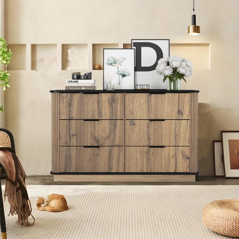 Double Dresser with Fluted Details and Minimalist Black Pulls