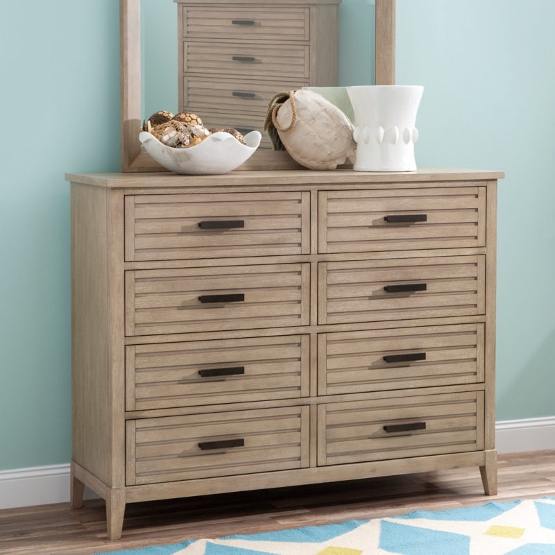 Double Dresser with Horizontal Slats, Sand Finish Coastal 8 Drawer Styling