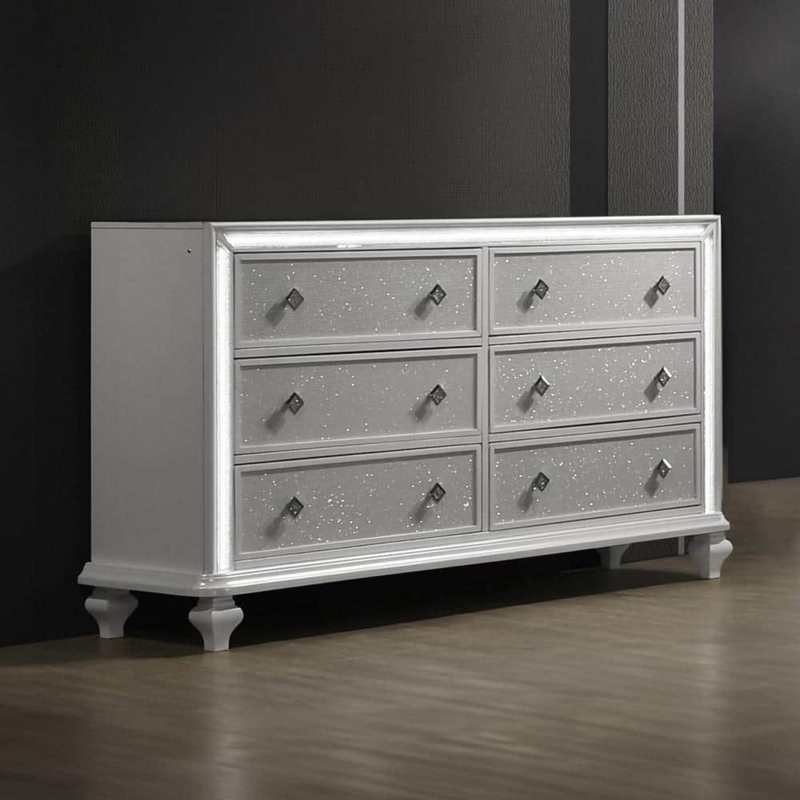 Double Dresser with LED Light Frame and Glitter Panels
