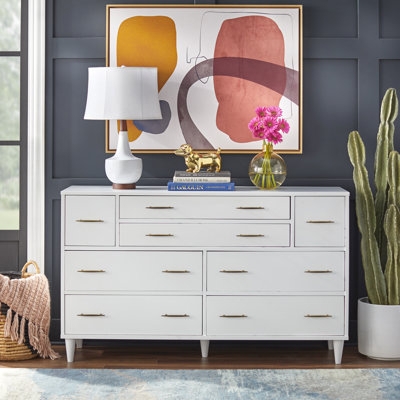 Double Dresser with Mixed Drawer Sizes, 8-Drawer Mid-Century Storage