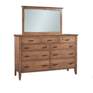 Double Dresser with Nine-Drawer Configuration, Integrated Landscape Mirror