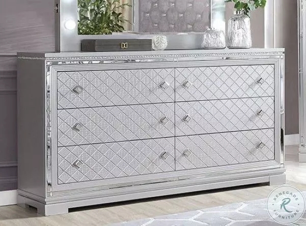 Double Dresser with Quilted Fronts and Mirrored Trim Accents
