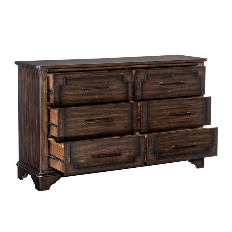 Double Dresser with Recessed Geometric Panels in Rustic Brown
