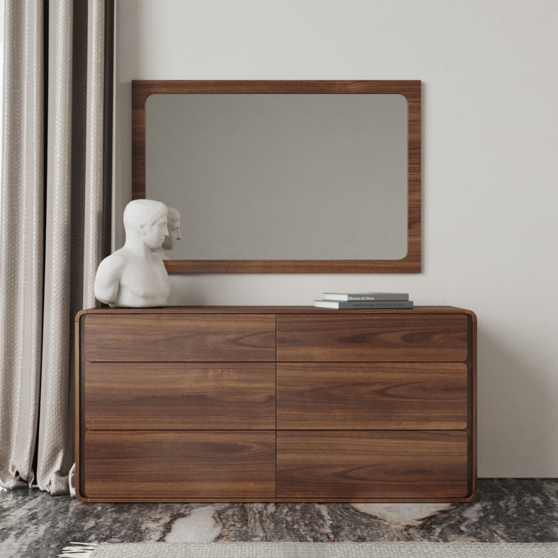Double Dresser with Rounded Corners and Integrated Pulls