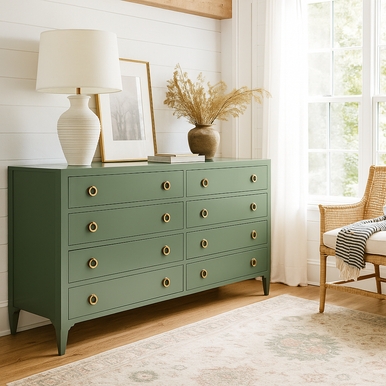 Double Dresser with Sage Green Finish & Gold Ring Pulls