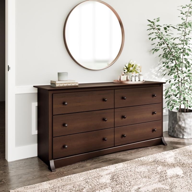 Double Dresser with Six Drawers and Scalloped Base Rail