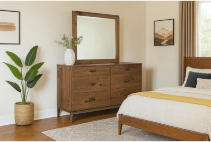 Double Dresser with Tapered Metal Legs, Horizontal Bar Pulls, Mid-Century