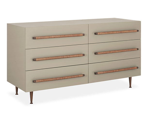 Double Dresser with Woven Wrapped Handles, Matte Taupe Organic Modern