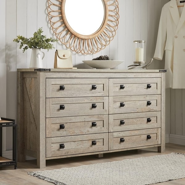 Double Dresser X Brace Side Weathered Finish Modern Farmhouse
