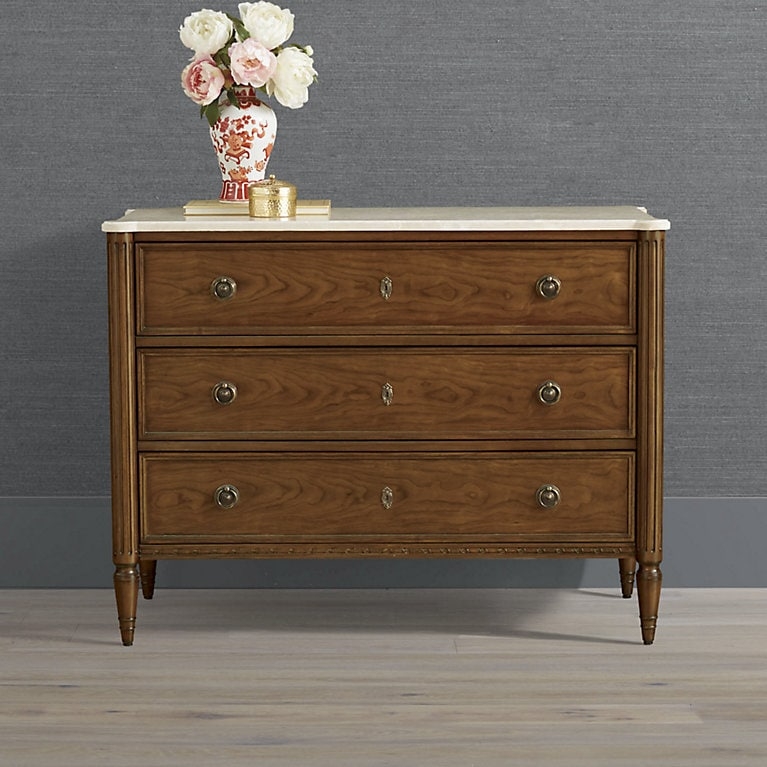 Drawer Chest Stone Top Surface with Fluted Details and Ring Pulls
