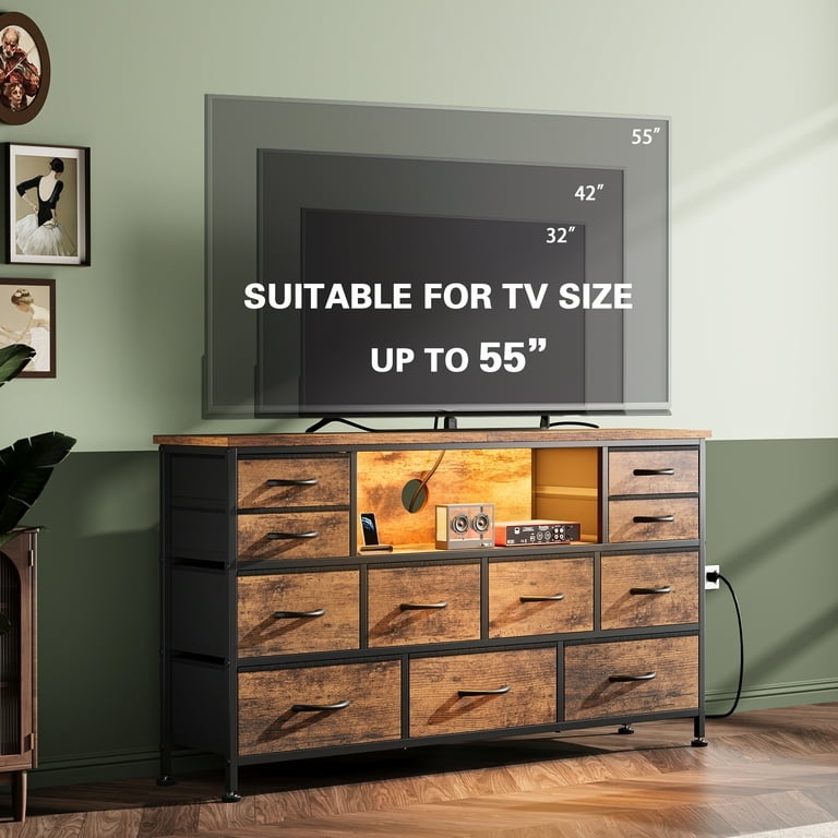 Dresser 11 Drawers Power Outlet Integration LED Lit Shelf Industrial