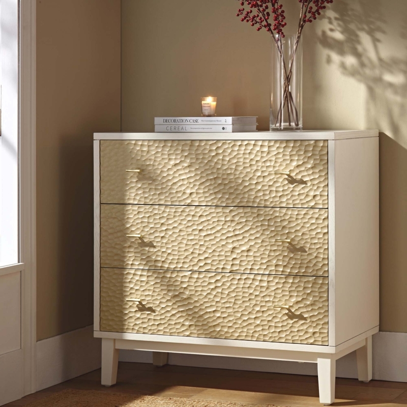 Dresser 3-Drawer Organic Modern with Chip Carved Honeycomb Texture