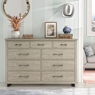 Dresser 9-Drawer Antique White Finish with Metal Pulls