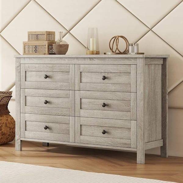 Dresser Antique Gray Six Drawers Inset Frame Detail Farmhouse