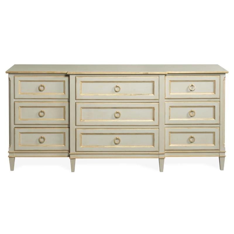 Dresser Antique Grey with Gold Leaf Accents and Stepped Profile