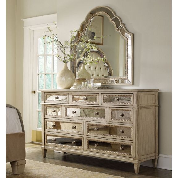 Dresser Antique Mirrored Fronts Scalloped Mirror French Country Glam