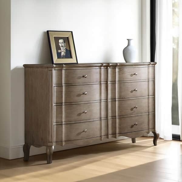 Dresser Antique Taupe Finish Scalloped Bottom Edge Cabriole Legs