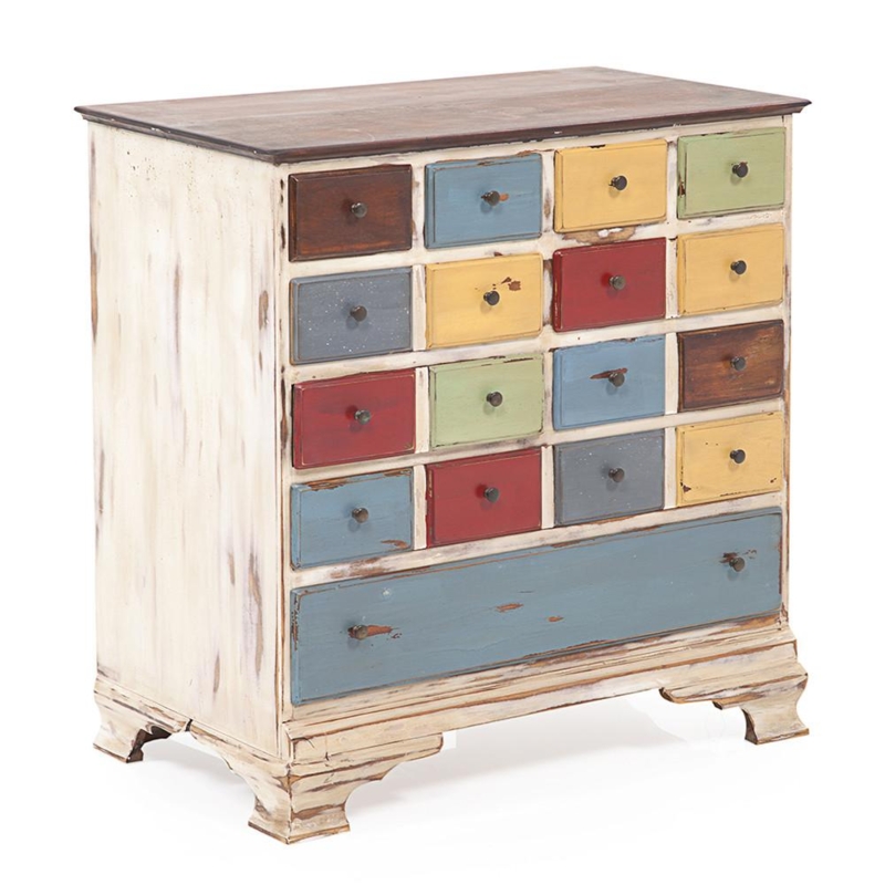 Dresser Apothecary Distressed Whitewash Multi Colored Drawers