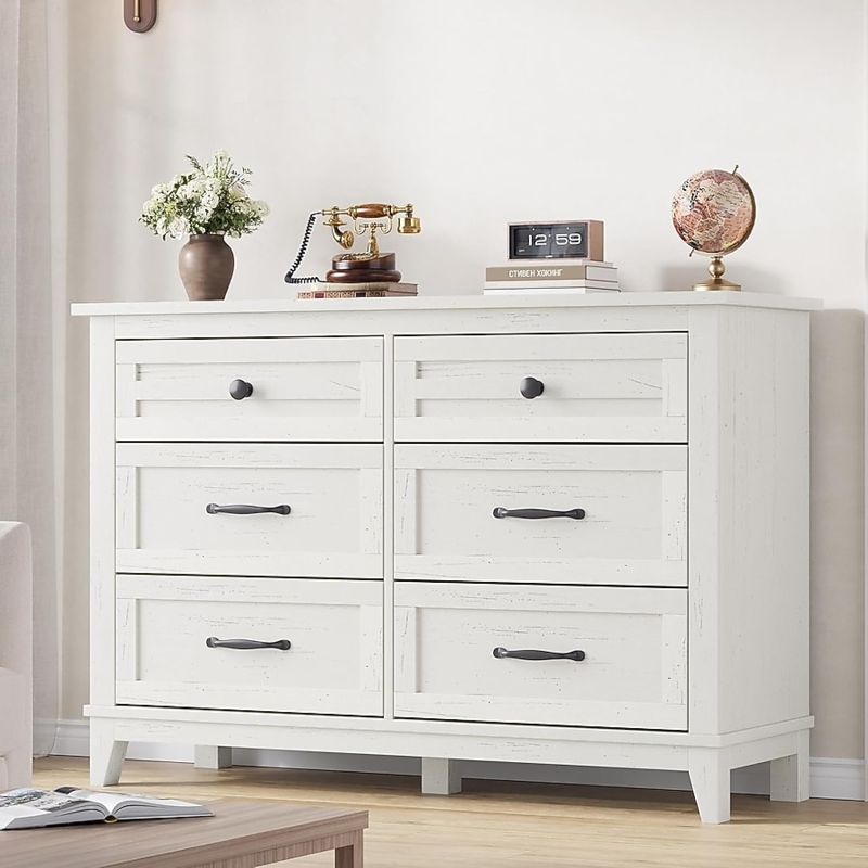 Dresser Ash White Finish Mixed Hardware Framed Fronts Rustic