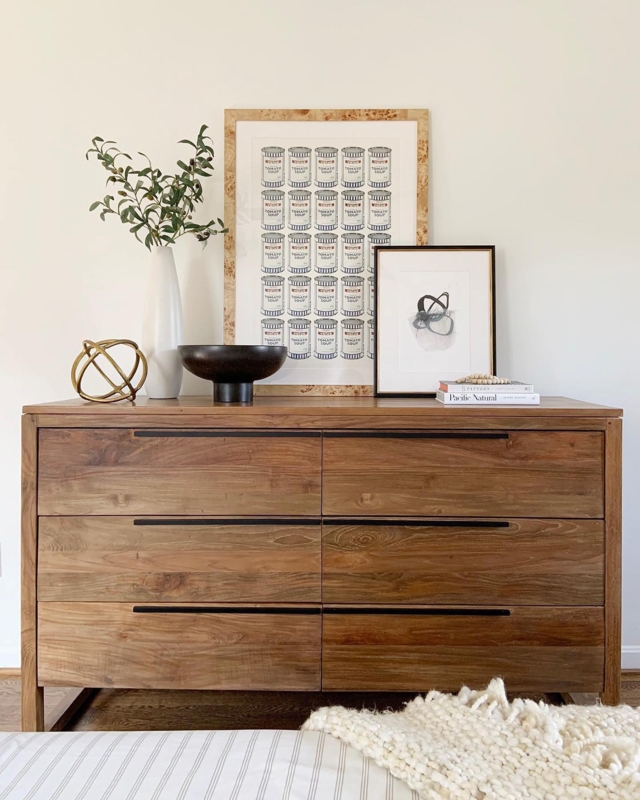 Dresser Black Horizontal Pulls Natural Teak Wood Styling Slim Handles